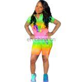 Summer Stylish Colorful Tie Dye 2 Pieces Two Piece Women Short Sexy Bodycon Printed Sports Set Suits thumbnail-3