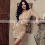 LAITE D2191 Hot Sales Fashion V-neck Bodycon Lace Sexy Dresses Women Pleated High Waist Casual Dresses thumbnail-2