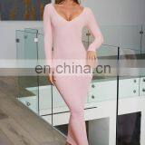 Wholesales Women V-Neck Fashion Casual Dresses Ladies Bodycon Long Sleeve Long Dresses Women Autumn Dresses thumbnail-5