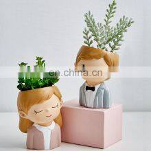 Hot Green Plant Decorated Cartoon Boy Resin Flowerpot Decoration thumbnail-2