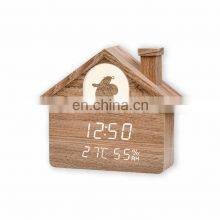 Hot Sale Modern Eco-friendly Creative Mute Home Decoration House Shape Wooden Led Alarm Clock With Light thumbnail-4