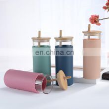500ml Clear Glass Water Bottle Glass Tumbler with silicone protective sleeve and bamboo lid BPA free