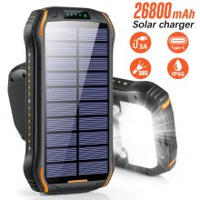 Outdoor waterproof solar power bank 26800mAh ultra large capacity wireless fast charging mobile power supply with half face LED light charging