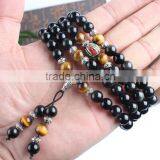 8mm Multilayer Yellow Tiger Eye and Black Obsidian Malas Prayer Beads Bracelet thumbnail-3