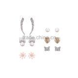 Enamel Flower Rhinestone Horn Brushed Gold Heart Silver Butterfly Pearl Lucky Bow Stud Earrings Set for Lovely Girl thumbnail-1