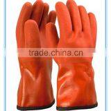 red PVC glove, gauntlet, 40cm,interlock line, smooth finish