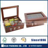 Wooden Tea Box Container Glass Lid With Divisions thumbnail-1