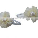 Cute Sheer Ribbon Flower Snap Clips With Pearl Accessory thumbnail-1