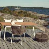 Outdoor Furniture Dining Set Aluminum Frame Rope Weave 5cm Cushion Teak Wood Top