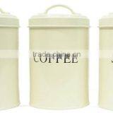 Powder-Coated Retro Metal Tea Coffee Sugar Can Candy Bean Nuts Set of 3 Storage Canister thumbnail-3