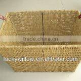 Rectangle Handmade Straw Storage Basket With PU Handle for Started Hotel thumbnail-1