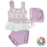Toddler Boutique Swimwear 3Pcs Outfits Ruffle Flower Baby Girl Swimsuit thumbnail-5