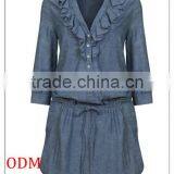 Lady Top Fashion Long Sleeve V-Neck Jeans Denim Dress thumbnail-1