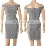 Grey Off The Shoulder Slash Neck Sexy Knitted Short HL Bodycon Bandage Dress thumbnail-1