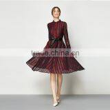 Stylish Women's Black Long Sleeve Striped Pattern Lace Long Patchwork Party Long Dress thumbnail-2