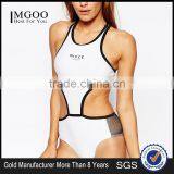 MGOO Women Cut Out Waist Bodysuit Plain White One Piece Sport Playsuit Custom Logo Design Racer Back Bodysuit thumbnail-1