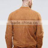 Mgoo Brown Suede Bomber Jacket Customize Embroidery Slim Fitness Zip Up Men's Leather Coats With Side Pocket thumbnail-2