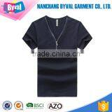 China Factory Latest Style 180 Grams Short Sleeve Round Neck Cotton Black Men Blank Zip T-Shirt thumbnail-2