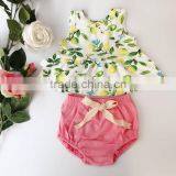 Tropical Lemon Pattern Cotton Fabric Baby Clothes Sleeveless Shirt Shorts Set thumbnail-2