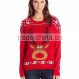 Women Red Sweater Reindeer Head Pattern Christmas Pullover thumbnail-1