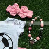 Baby Girls Summer Design Girls Boutique Clothes Girls Football Outfits Short Sleeve Ruffle Capri Sets With Accessories thumbnail-2