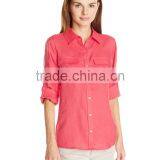 Red Roll-Sleeve Top Button Tab Two Pocket Flaps Work Shirt thumbnail-1