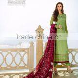 Long Olive Green Color Long Straight Cut Bottom Zari Embroidery Border Designer Semi Stitch Salwar Kameez thumbnail-1