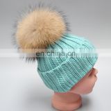 2015 New Year Product Cute Fashion Knit Kids Hats Fur Pom Pom Crochet Baby Hats