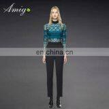 Green Hollow Tops With Long Sleeve and Black Cloth Jumpsuit for Thin Girl Dress thumbnail-1
