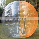 HI CE 800W blowers 0.8mm PVC 1.7m half orange color inflatable human sized giant hamster ball cheap soccer balls