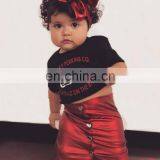 2019 Summer Girls Black Letter Top Tshirt & Kids Red Skirts 2pcs Set thumbnail-1