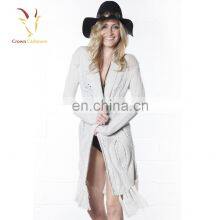 Women Knitwear Cable Fringed Long Dress Cardigan Sweater Wopmen Poncho Cardigan thumbnail-1