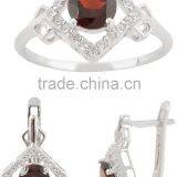 6 mm Round Shape Garnet-CZ Ring Earring Set thumbnail-1