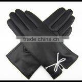 2016 Ladies Leather Hand Gloves Driving Leather Gloves With Bownot thumbnail-1