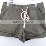 Lady fashion and cheap cotton/linen apparel stock shorts