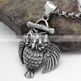 Mens Steel Titanium Vintage Owl Pendant Wholesale thumbnail-2