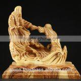 Olive Wood Carved Composition of Jesus Christ & St. Peter on Boat