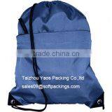 Navy Blue Backpack Bag, Nylon Drawstring Bag With Pocket thumbnail-1