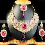 Indian Ethnic Kundan Bollywood Fashion Jewelry Superb CZ Necklace Magenta F11 thumbnail-1