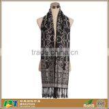 Women's Jacquard Vintage Ethnic Pattern 100% Acrylic Tassel Black Scarf Shawl