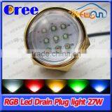 New Marine Part 27W LED Underwater Drain Plug Lighting RGB LED Marine Light No Drilling Hole LED Drain Plug Light/yacht Light thumbnail-1