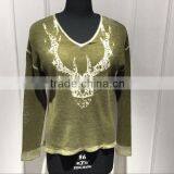 BGAX16140 Round Neck Print Sweater , Hot Fix on Front Back and Sleeve , Slit Back Cashmere Knitwear