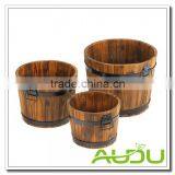 Audu Apple Barrel Fir Wood Country Bucket Flower Pots Planters Set 3 thumbnail-1