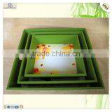 Dark Green Heart Handle Tea Print Wood Tray thumbnail-1