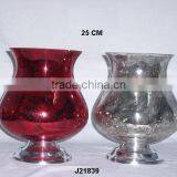 Cast Aluminium Candle Holder With Glass Chimney in Red and Silver Colour thumbnail-1