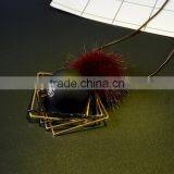 Chunky Ball Metal Square Pendant Necklace Winter Mink Fur Ball Pendant Necklace Geometric Sweater Necklace thumbnail-3