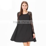 Designer Stylish Latest Black Long Sleeve Lace Chiffon Work Wear Office Women Clothing 2014 Fall Loose Straight Dress
