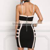 Sexy Black Two Tone Plunge Spaghetti Straps Bodycon Dress Girls Night Club Dress Photos Without Dresses HSD5930 thumbnail-3