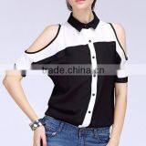 2015 Summer New Design New Feeling Front Open Off the Shoulde Sleeve Fashion Blouse With Mandarin Collar thumbnail-2