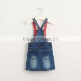 Cartoon Little Girl Flowers Embroidered Denim Strap Dress thumbnail-2